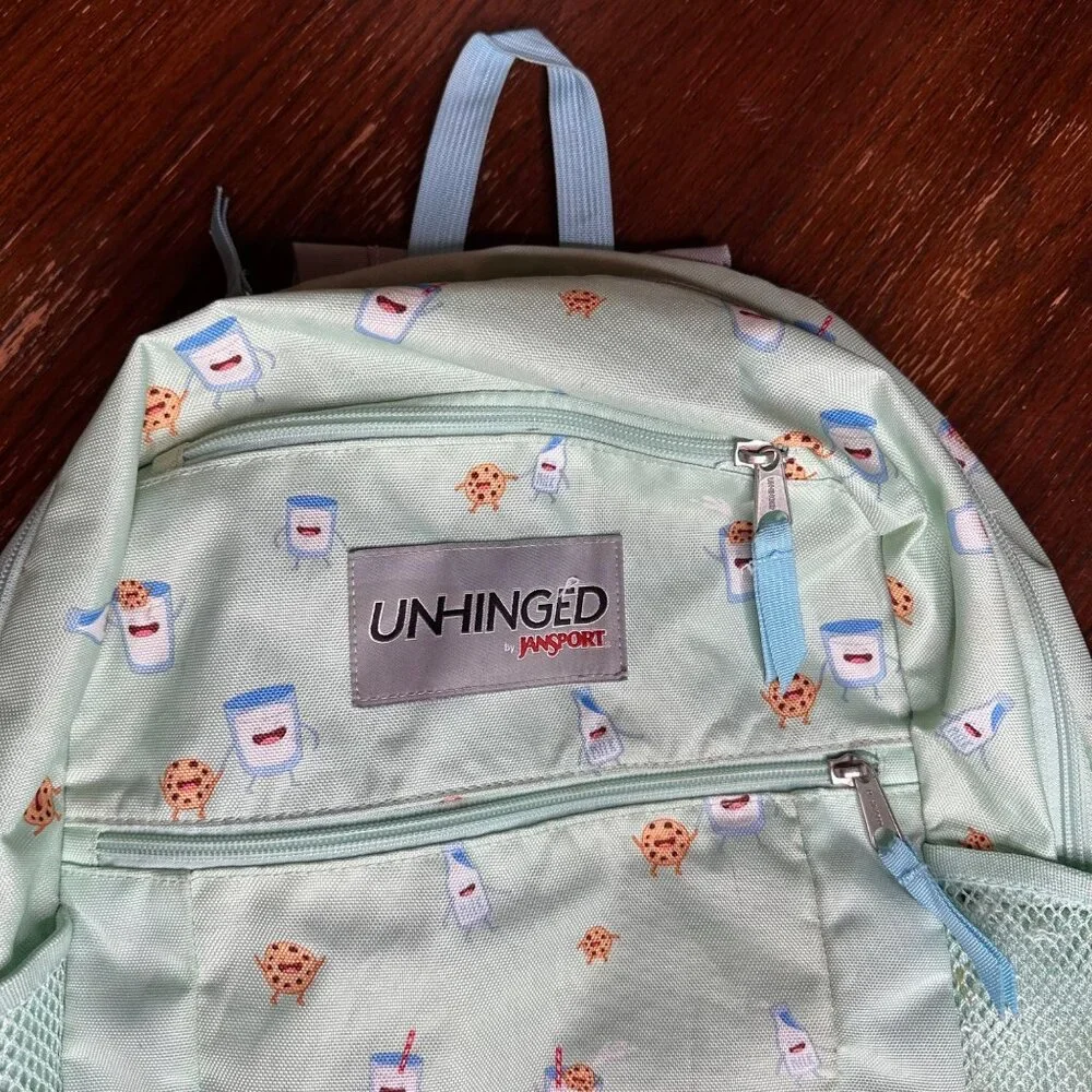 Unhinged By Jansport Mint Backpack With Milk & Cookies Print Adjustable Straps - Picture 4 of 14